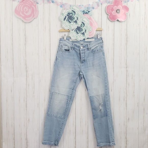 Pilcro & The Letterpress Hyphen Boyfriend Cropped Jeans Raw Hem Size 25 - Picture 4 of 11